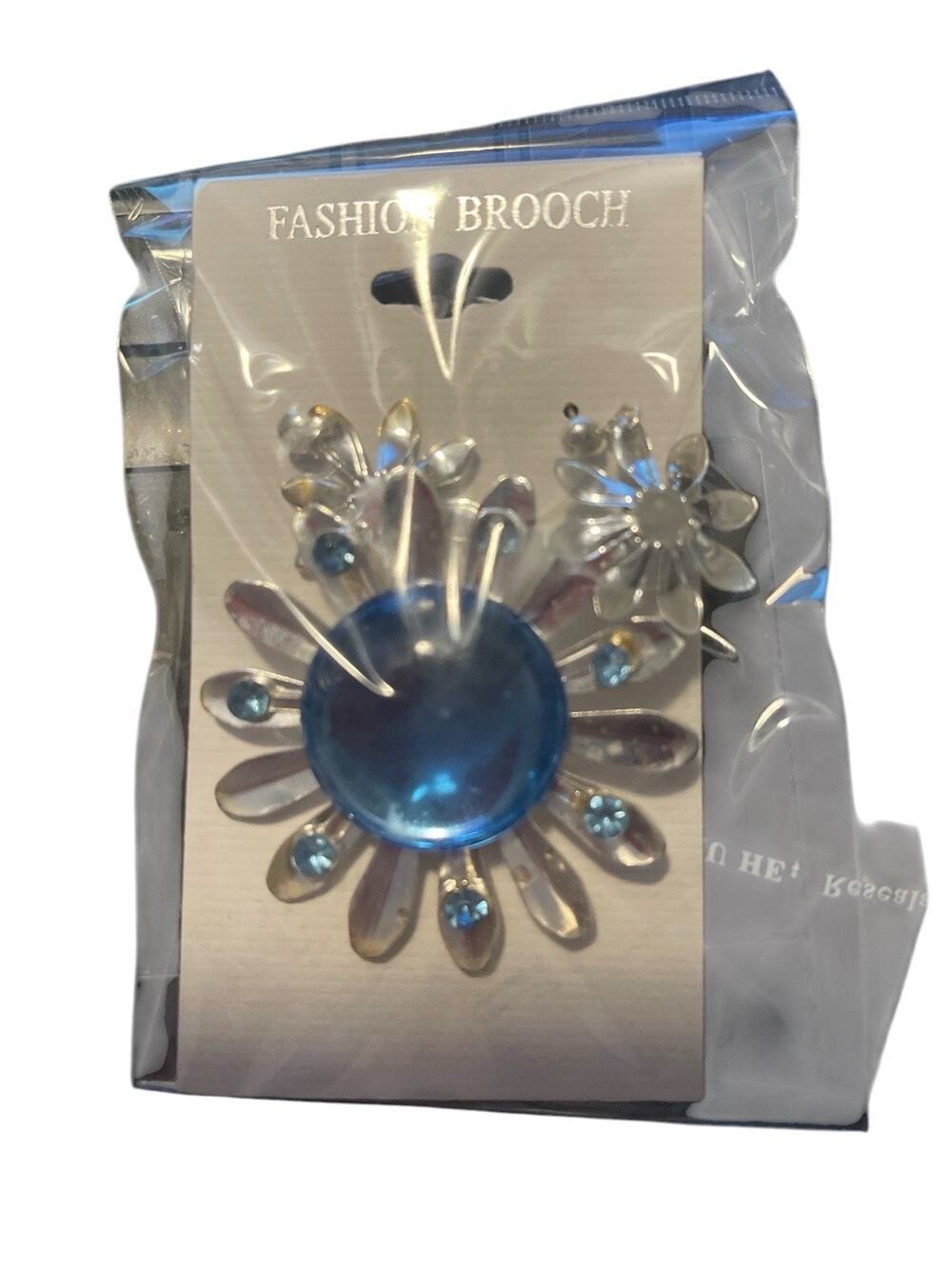 FASHION BROOCH MEDIUM CLEAR BLUE AND SILVER WITH EARRINGS